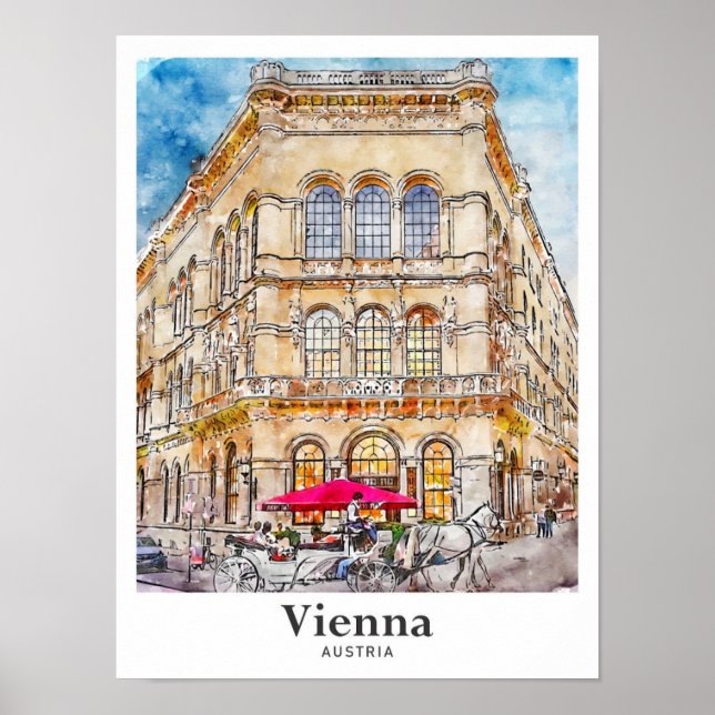 Poster Vienne Autriche Voyage Aquarelle main tiré (Devant)