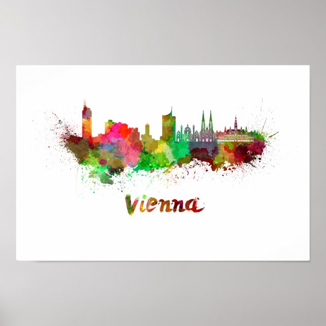 Poster Vienne skyline in watercolor (Devant)