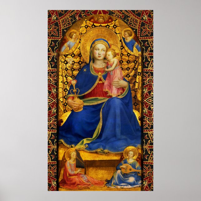Poster VIERGE AVEC ENFANT ET ANGES par Fra Angelico (Devant)