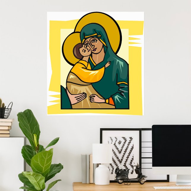 Poster Vierge byzantine moderne Marie et enfant religieus (Créateur téléchargé)