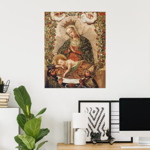 Poster Vierge de l'école de Cuzco adorant l'enfant Jésus