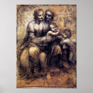 Poster Vierge et enfant avec croquis de Sainte-Anne