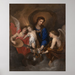 Poster Vierge et enfant avec musique faisant des anges