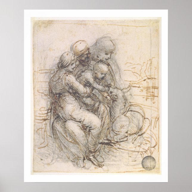 Poster Vierge et enfant avec Sainte-Anne, c.1501-10 (styl (Devant)