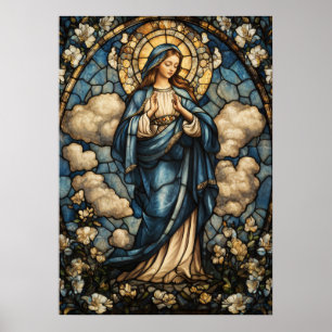 Poster Vierge Marie dans l'art de verre étonnant