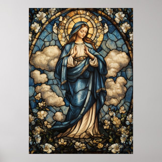 Poster Vierge Marie dans l'art de verre étonnant (Devant)