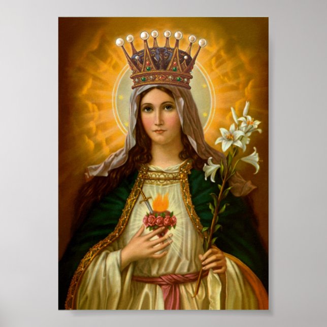 Poster Vierge Marie Immaculée Coeur Reine du Ciel (Devant)