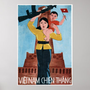 Poster VIETNAM GAGNE ! Propagande de la guerre du Viêt-na