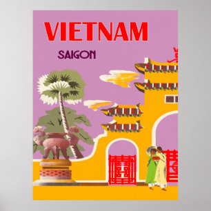 Poster Vietnam, ville de Saigon, voyage vintage