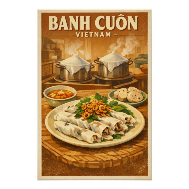 Poster Vietnamese Banh Cuon, in a classic retro  (Devant)
