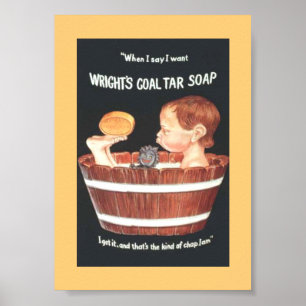 Poster Vieux 1920 Wright's Coal Tar Soap Ad Boy in Wash T