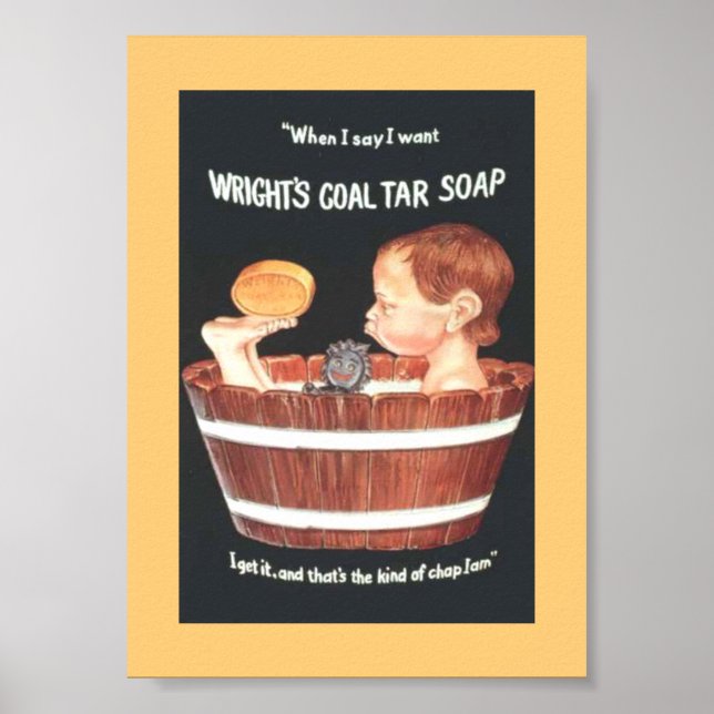Poster Vieux 1920 Wright's Coal Tar Soap Ad Boy in Wash T (Devant)