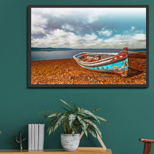 Poster Vieux Aiola. Bateau traditionnel portugais sur une