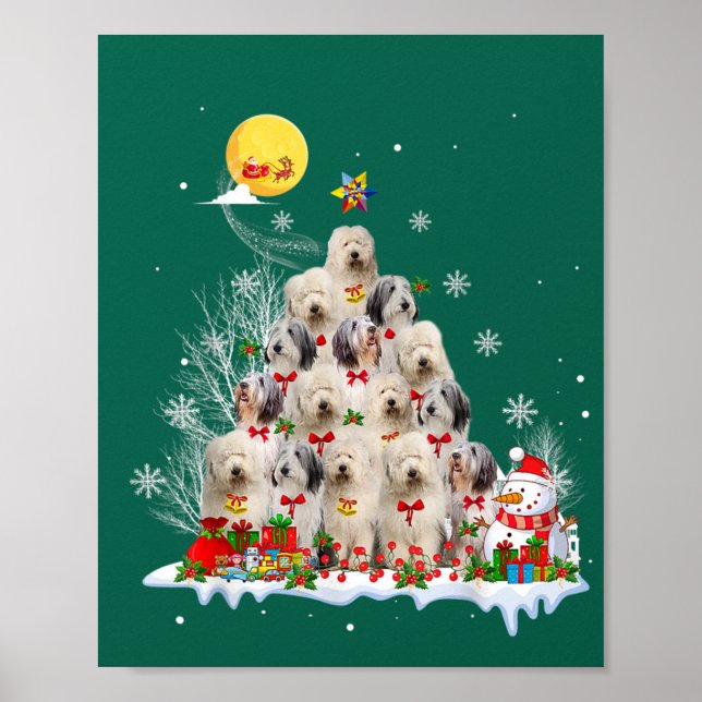 Poster Vieux anglais Chien à chien Reindeer Pine Noël (Devant)