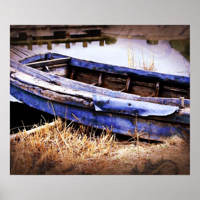 Poster Vieux bateau bleu (Devant)