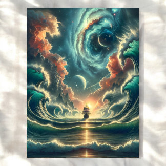 Poster Vieux bateau en bois tempête Océan Sublimation Imp