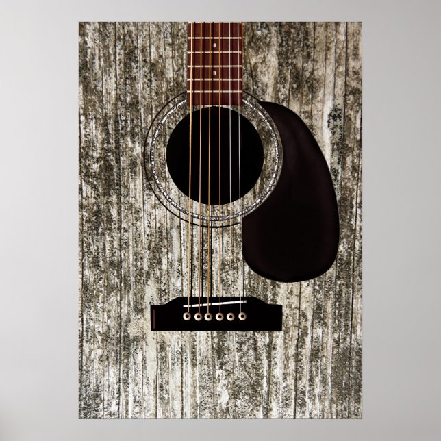 Poster Vieux bois Top Guitare acoustique (Devant)