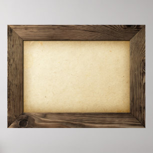 Poster Vieux cadre en bois avec le papier jauni à
