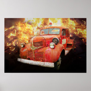Poster Vieux camion de feu rouge d'hier