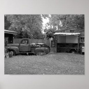 Poster Vieux Camion Pickup Photographie noir et blanc