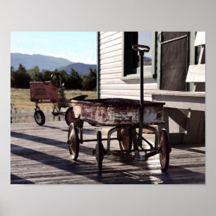 Poster Vieux chariot à jouet et tracteur