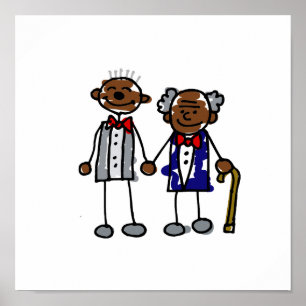 Poster Vieux couple gris noir
