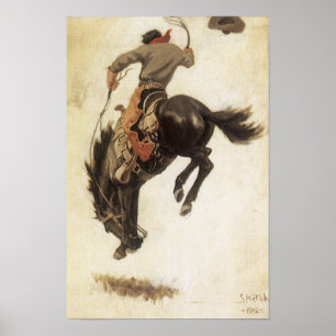 Poster Vieux Cowboy, étude de Bronco Buster par NC Wyeth