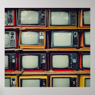 Poster Vieux écran noir de télévision rétro