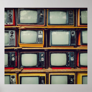 Poster Vieux écran noir de télévision rétro