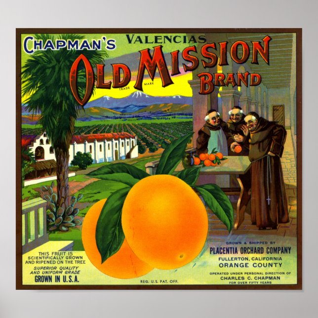 Poster Vieux Étiquette de la marque Orange Fruit Crate (Devant)