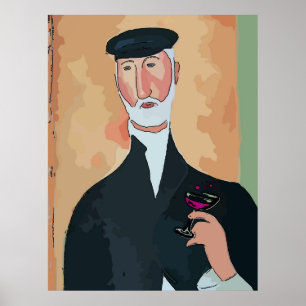 Poster Vieux Français avec le verre de vin