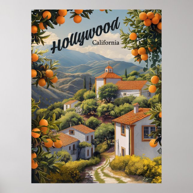 Poster Vieux Hollywood Californie : Orange Groves Await (Devant)