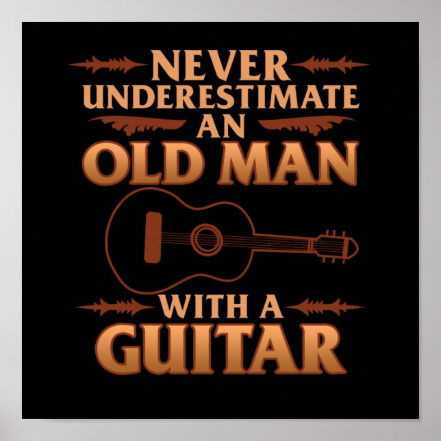 Poster Vieux Homme Avec Guitare Musique Lecteur Musicien  (Devant)
