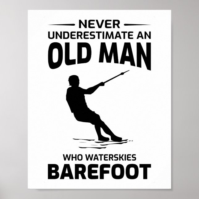 Poster Vieux homme pieds nus pieds nus ski nautique (Devant)
