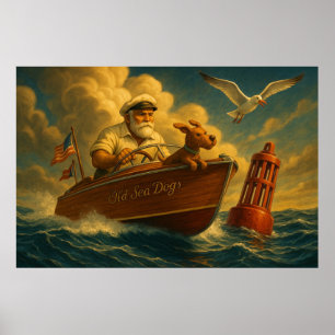 Poster Vieux loups de mer : un marin et son fidèle canin 