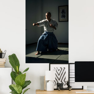 Poster Vieux maître de karaté exécutant un kata