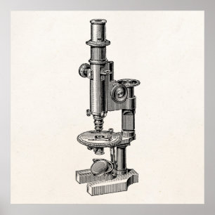 Poster Vieux microscope antique de la Science de