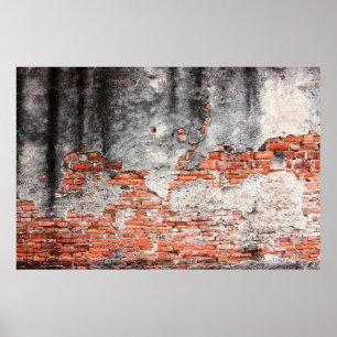 Poster Vieux mur de briques rouges rugueux du vieux templ