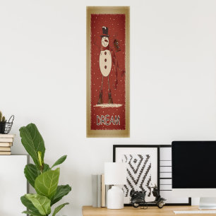 Poster Vieux rêve de mode Snowman   Noël rouge