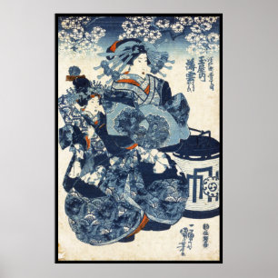 Poster Vieux rouleau vintage japonais frais de geisha
