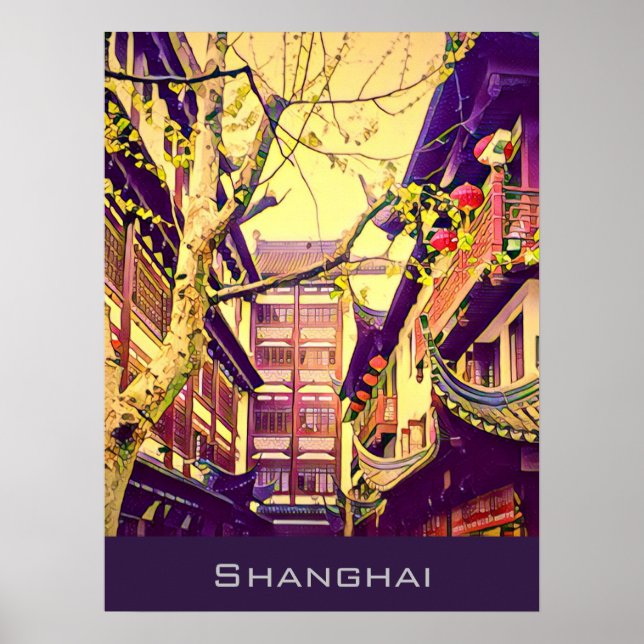 Poster Vieux Shanghai voyage millésime Yu Yuan Garden (Devant)