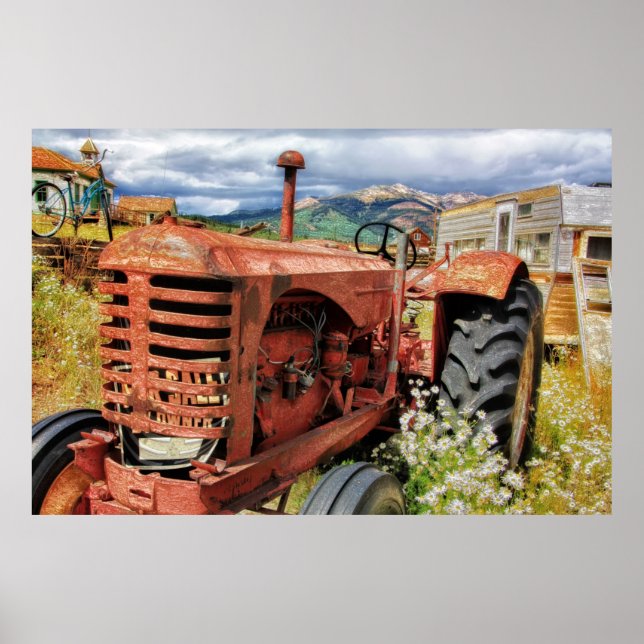 Poster Vieux tracteur Vintage rouillé (Devant)