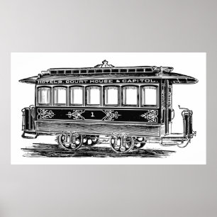 Poster Vieux tramway Streetcar Voiture de remorque