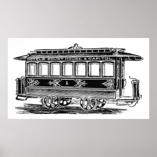 Poster Vieux tramway | Streetcar | Voiture de remorque |  (Devant)
