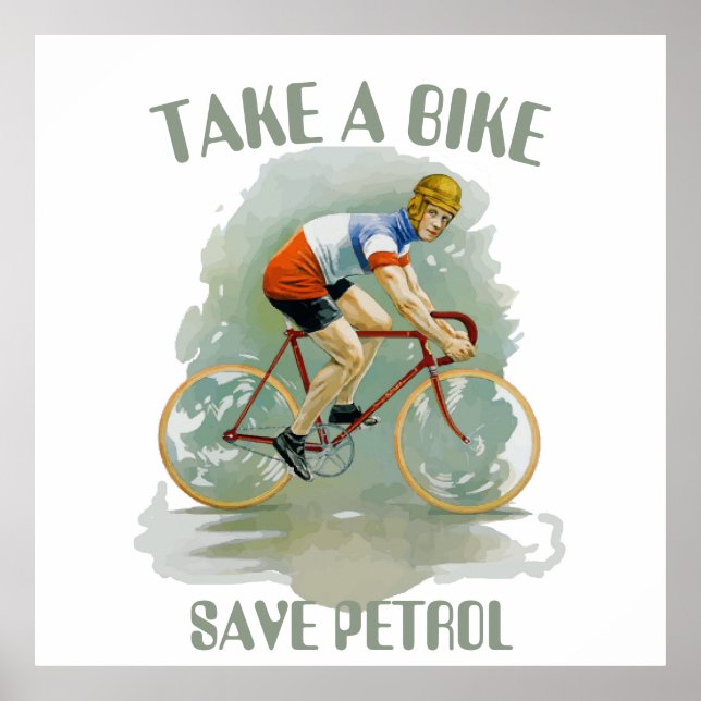 Poster Vieux vélo, économiser l'essence, ajouter le texte (Devant)