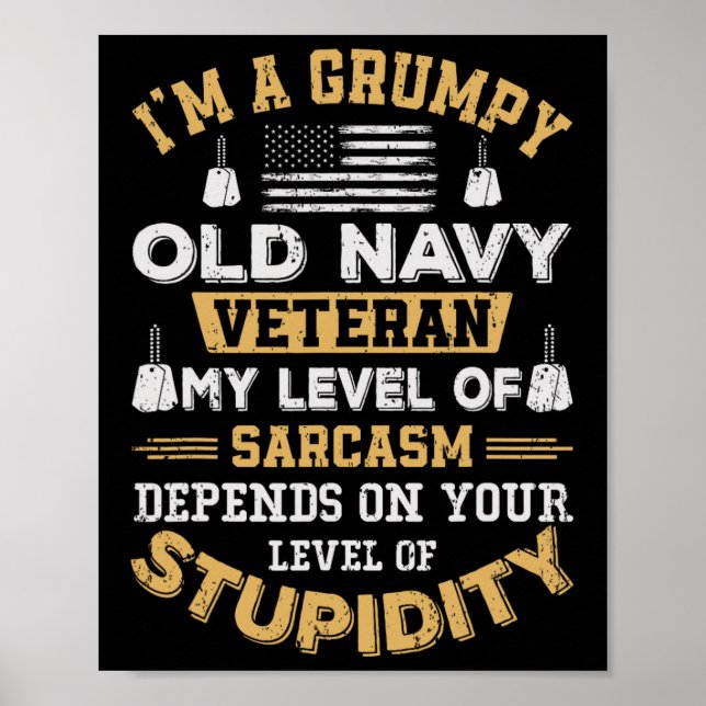 Poster Vieux Vétéran Grincheux Patriotique Drôle Vétéran  (Devant)