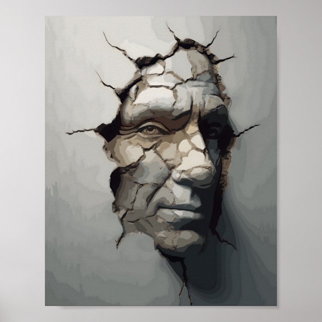 Poster Vieux Visage De La Personne Profondant De L'Ancien (Devant)