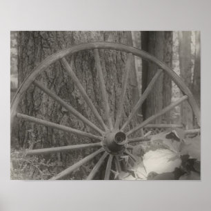 Poster Vieux Wagon Roue Vieux Noir Et Blanc