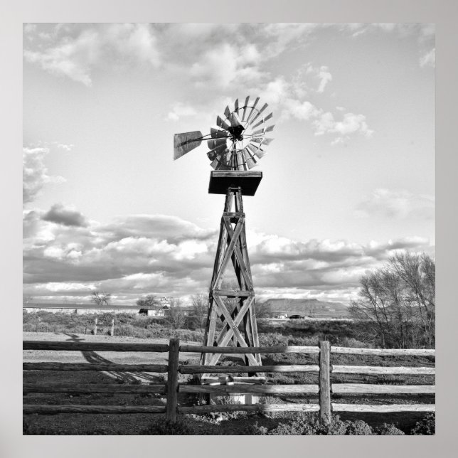 Poster Vieux Windmill Farm Ranch Paysage Photographie (Devant)