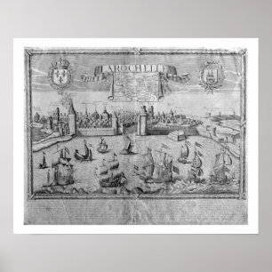 Poster View of La Rochelle, signed by Jollain (engraving)